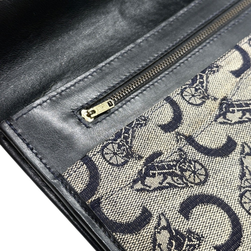 Celine Vintage Canvas Leather Trimmed Clutch Bag Monogram blue cream tan - Picture 9 of 11